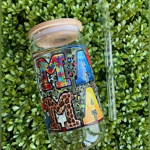 Autism Mama glass cup
